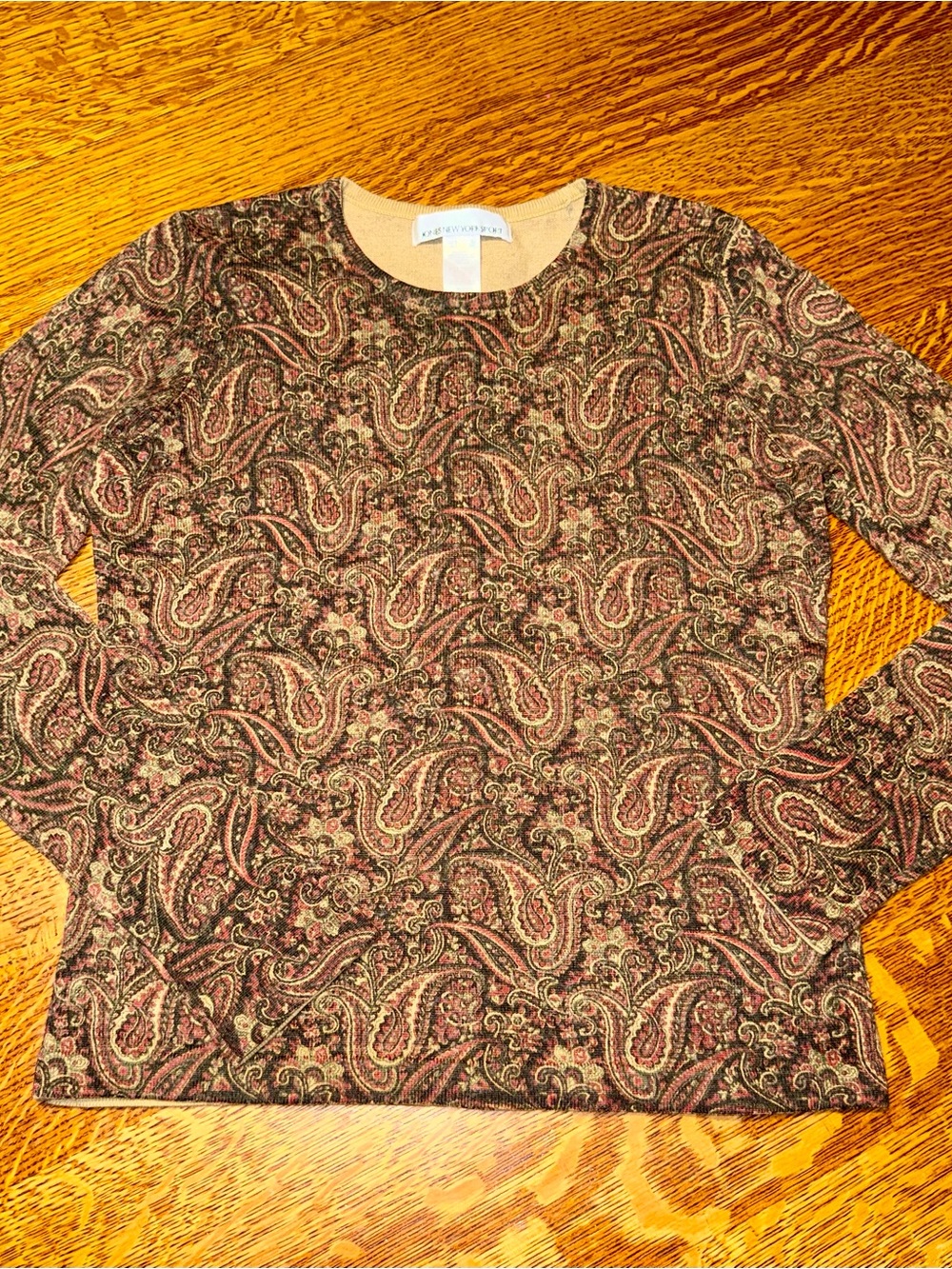 Jones New York Paisley Crewneck Sweater - Brown Multi